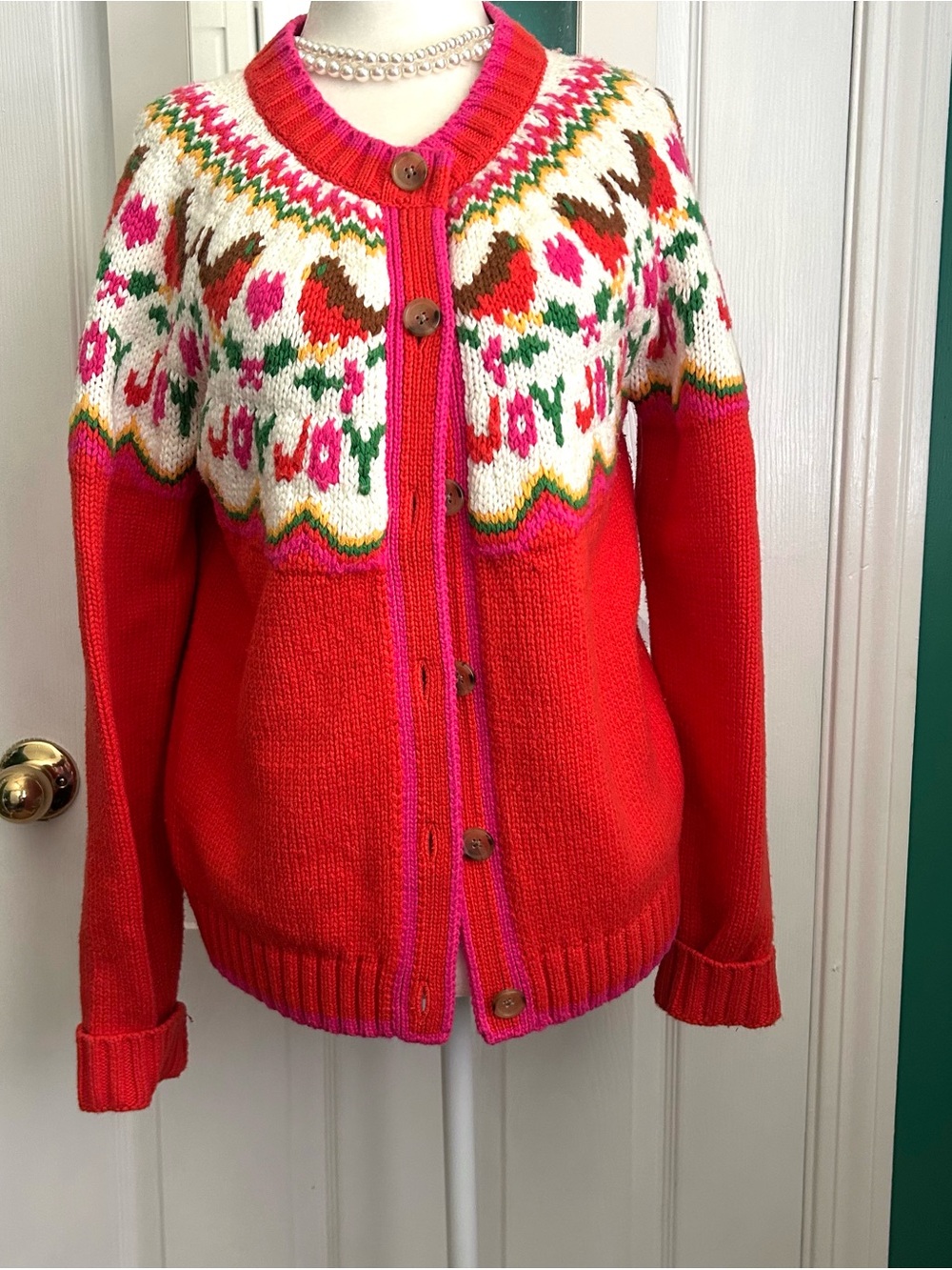 Lands End “Joy”Fair Isle Cardigan Sweater size small